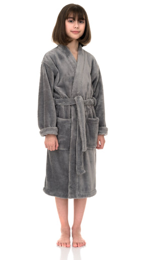 TowelSelections Girls Robe, Kids Plush Kimono Soft Fleece Bathrobe