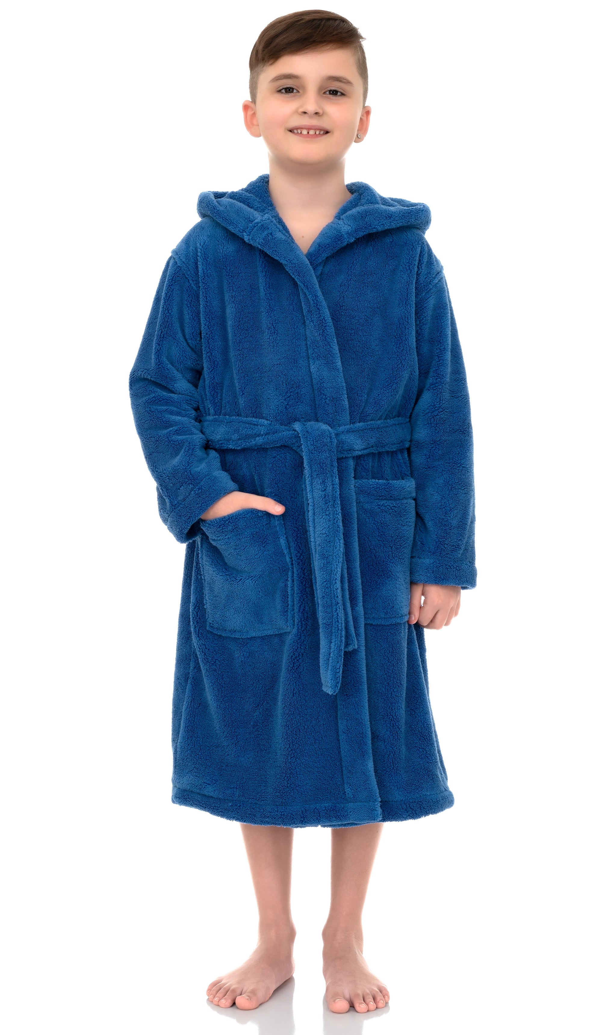 TowelSelections Boys Robe, Kids Plush Hooded Fleece Bathrobe