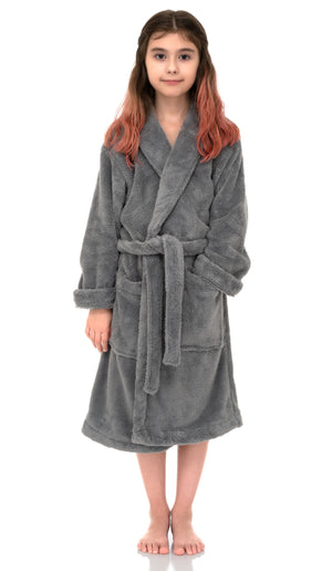 TowelSelections Girls Robe, Kids Plush Shawl Fleece Bathrobe