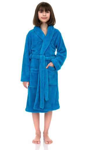 TowelSelections Girls Robe, Kids Plush Shawl Fleece Bathrobe