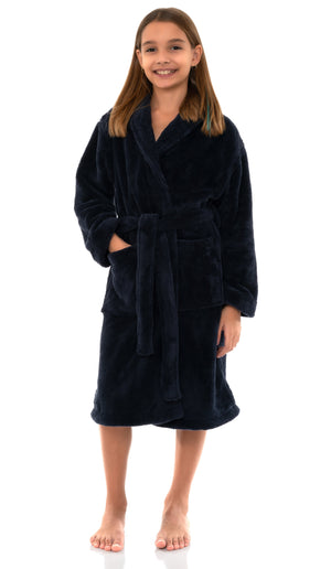 TowelSelections Girls Robe, Kids Plush Shawl Fleece Bathrobe