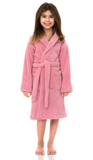 TowelSelections Girls Robe, Kids Plush Shawl Fleece Bathrobe