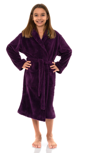 TowelSelections Girls Robe, Kids Plush Shawl Fleece Bathrobe