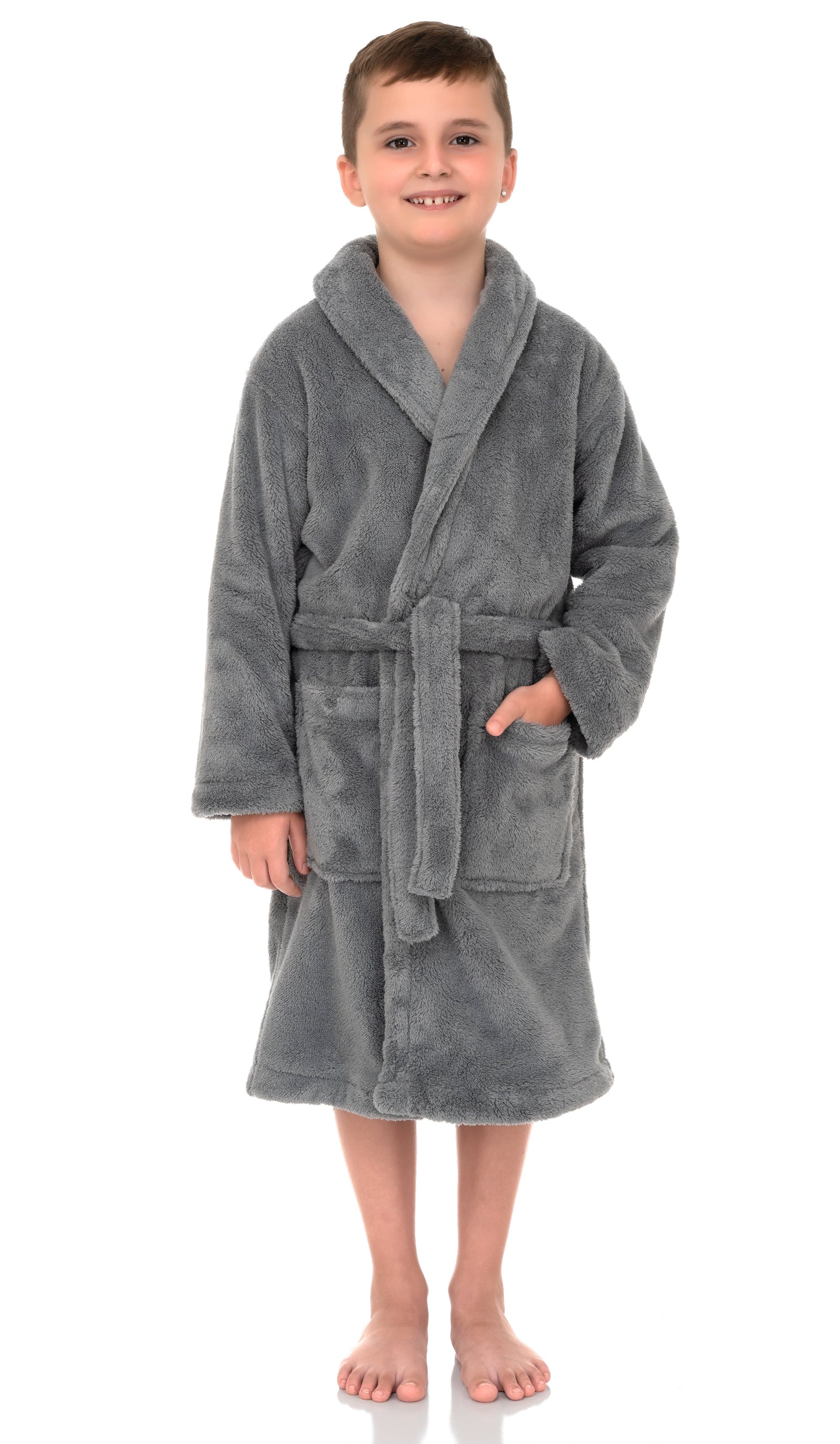 TowelSelections Boys Robe, Kids Plush Shawl Fleece Bathrobe