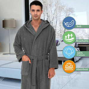 TowelSelections Mens Hooded Robe, Premium Cotton Terry Cloth Bathrobe, Soft Bath Robes for Men XS-4X